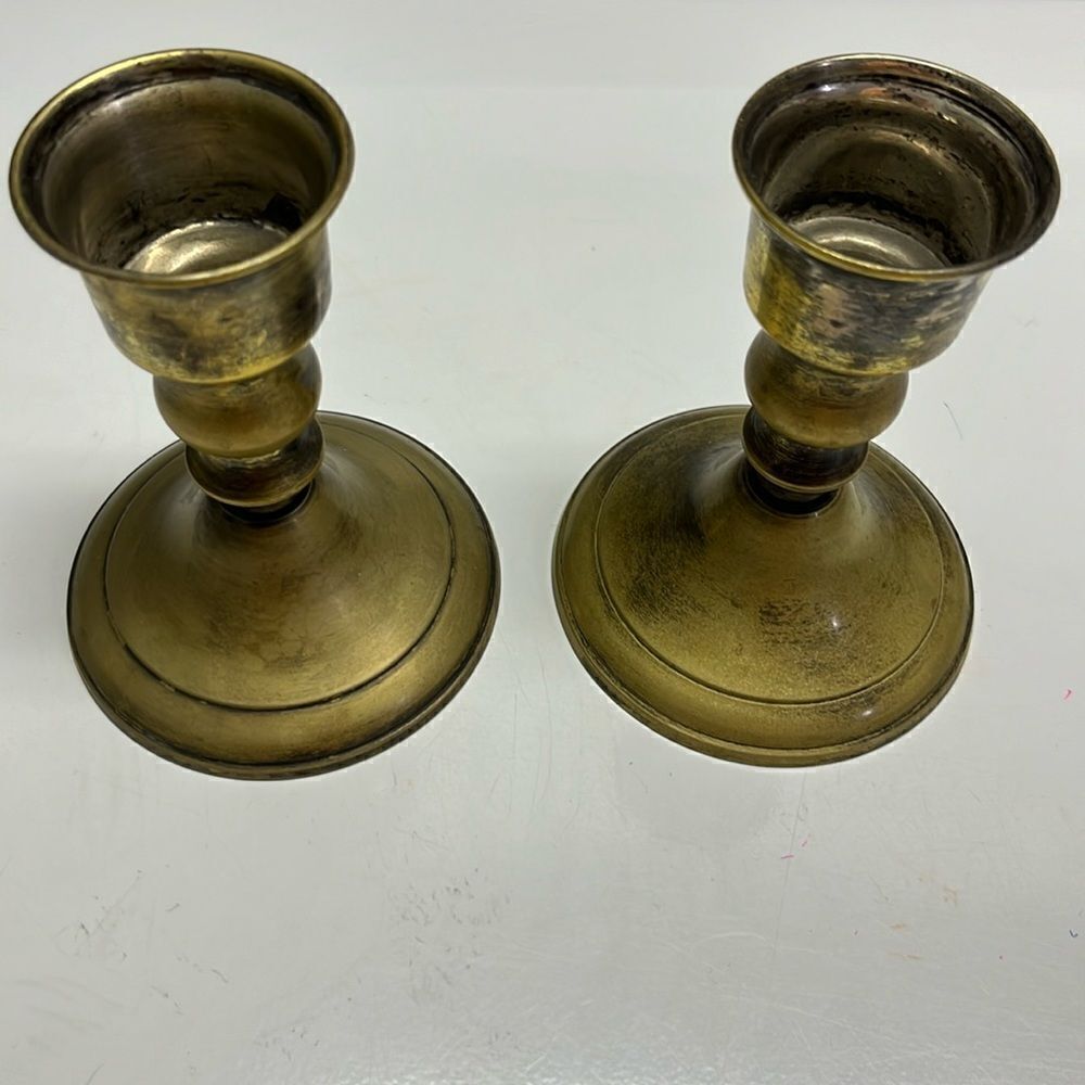 Leonard Patina Brass Old Rustic 5” Candle Holders Fits Approx 2” Candle Opening